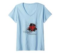 Donna The Vampire Diaries Heart Diary Maglietta con Collo a V