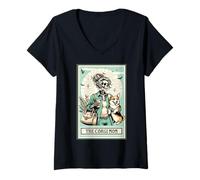 Donna The Welsh Corgi Mom Skeleton, regalo per la stagione spettrale di Halloween Maglietta con Collo a V