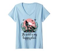 Donna The Wild Is My Happy Place Lupo Maglietta con Collo a V
