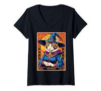 Donna The Witch Kitten - Carta dei tarocchi Vintage, per Halloween Maglietta con Collo a V