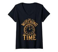 Donna The Witching Time - Orologio da Strega per Halloween Maglietta con Collo a V