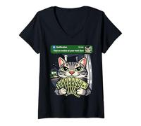 Donna There is Motion at Your Front Door Funny Cat Money Meme Maglietta con Collo a V