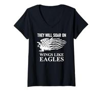 Donna They Will Soar Wings Like Eagle Christian Isaiah 40:31 Bible Maglietta con Collo a V