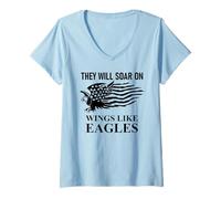 Donna They Will Soar Wings Like Eagle Isaiah 40:31 Bible Christian Maglietta con Collo a V