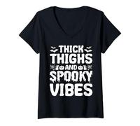 Donna Thick Thighs And Spooky Vibes Maglietta con Collo a V