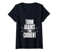 Donna Think Against The Current Pensiero Libero Controcorrente Maglietta con Collo a V