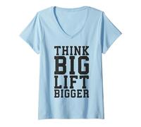 Donna Think Big Lift Bigger - Palestra Allenamento Fitness Motivazionale Maglietta con Collo a V