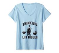Donna Think Big Lift Bigger Ronnie Gym Workout Fitness Motivation Maglietta con Collo a V