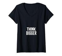 Donna Think Bigger Grandi Sogni con Scritta Saggezza Maglietta con Collo a V