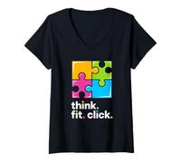 Donna Think Fit Click Interlocking Puzzle Pieces Logica Maglietta con Collo a V