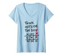 Donna Think Outside The Box - Motivational Tic Tac Toe Design Maglietta con Collo a V