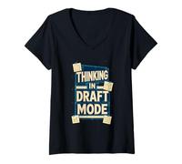 Donna Thinking in Draft Mode Umorismo Agenda Maglietta con Collo a V
