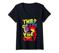 Donna Third Grade Vibes Back To School Teacher Student Tie Dye Maglietta con Collo a V