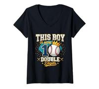 Donna This Boy is 10 Regali per Il decimo Compleanno di Baseball a Doppia cifra Maglietta con Collo a V
