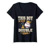 Donna This Boy is 10 Regali per Il decimo Compleanno di Baseball a Doppia cifra Maglietta con Collo a V