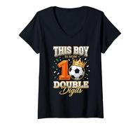 Donna This Boy Is Now Double Digits Soccer Sports 10 ° Compleanno Maglietta con Collo a V