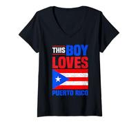 Donna This Boy Loves Puerto Rico Bandiera Maglietta con Collo a V