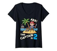 Donna This Captain Is 2 Arr Pirate 2° Compleanno per Ragazzi e Bambini Maglietta con Collo a V