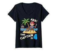 Donna This Captain Is 4 Arr Pirate, 4° Compleanno, Ragazzi e Bambini Maglietta con Collo a V