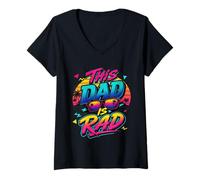Donna This Dad Is Rad Cool Retro Tramonto 80s Summer Orgoglioso Padre Maglietta con Collo a V