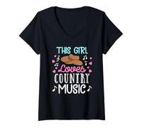 Donna This Girl Loves Country Music Cappello da cowboy Graphic Maglietta con Collo a V