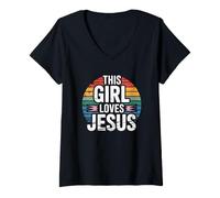 Donna This Girl Loves Jesus Maglietta con Collo a V