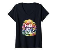Donna This Girl Loves Jesus Maglietta con Collo a V