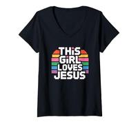 Donna This Girl Loves Jesus Maglietta con Collo a V