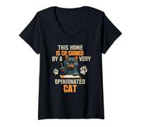 Donna This Home IS CO Signed BY A Very Opinionated Cat Maglietta con Collo a V