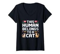 Donna This Human Belongs To A Cat Maglietta con Collo a V