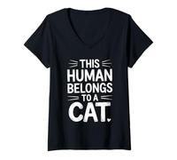 Donna This Human Belongs To A Cat Maglietta con Collo a V