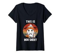 Donna This Is Boo Sheet Funny Ghost Boo Retro Halloween Spooky Maglietta con Collo a V