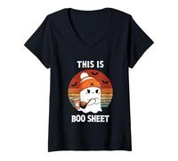 Donna This is Boo Sheet Funny Ghost Boo Retro Halloween Spooky Maglietta con Collo a V