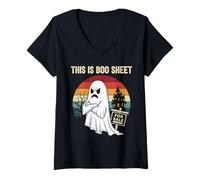 Donna This is Boo Sheet Funny Retro Ghost Halloween Costume Uomo Maglietta con Collo a V