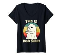 Donna This is Boo Sheet Ghost Retro Halloween Costume Umorismo Divertente Maglietta con Collo a V
