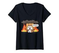Donna This is Fine Meme Divertente Carino Kawaii Dog Room On Fire Maglietta con Collo a V