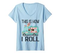 Donna This Is How I Roll Divertente Regalo Casual Ice Cream Truck Maglietta con Collo a V