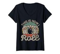 Donna This Is How I Roll Retro Bowling Bowler Team Funny Maglietta con Collo a V
