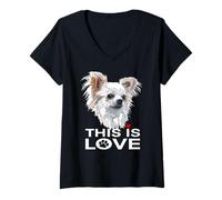 Donna This Is Love Chihuahua Capelli Lunghi Amante del Cane Maglietta con Collo a V