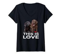 Donna This Is Love Chocolate Lab Dog Labrador Retriever Amante dei Cani Maglietta con Collo a V