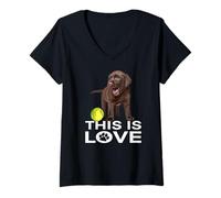 Donna This Is Love Chocolate Lab Dog Labrador Retriever Love Marrone Maglietta con Collo a V
