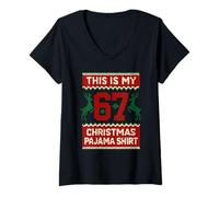 Donna This is My 67 Christmas Pigiama Shirt Funny 6 7 Meme Xmas Maglietta con Collo a V