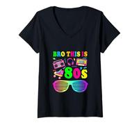 Donna This Is My 80s Bro T-Shirt 80 '90 Costume Party Uomo Donna Maglietta con Collo a V