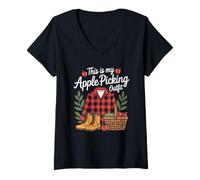Donna This Is My Apple Picking Outfit Autunno Autunno Raccolta di Mel Maglietta con Collo a V