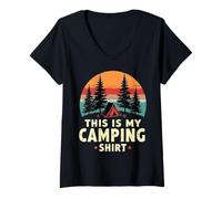 Donna This is my camping Maglietta con Collo a V