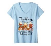 Donna This Is My Christmas Movies Guardando Camicia Uomini Donne Bambini Maglietta con Collo a V