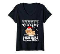 Donna This Is My Christmas Pajama Chow Chow Dog Funny Xmas Maglietta con Collo a V