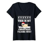 Donna This Is My Christmas Pajama Pug Funny Dog Ugly Xmas Maglietta con Collo a V