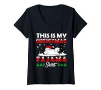 Donna This Is My Christmas Pajama Samoyed Dog Funny Xmas Maglietta con Collo a V