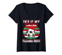 Donna This Is My Christmas Pajama Soccer Football Santa Hat Xmas Maglietta con Collo a V